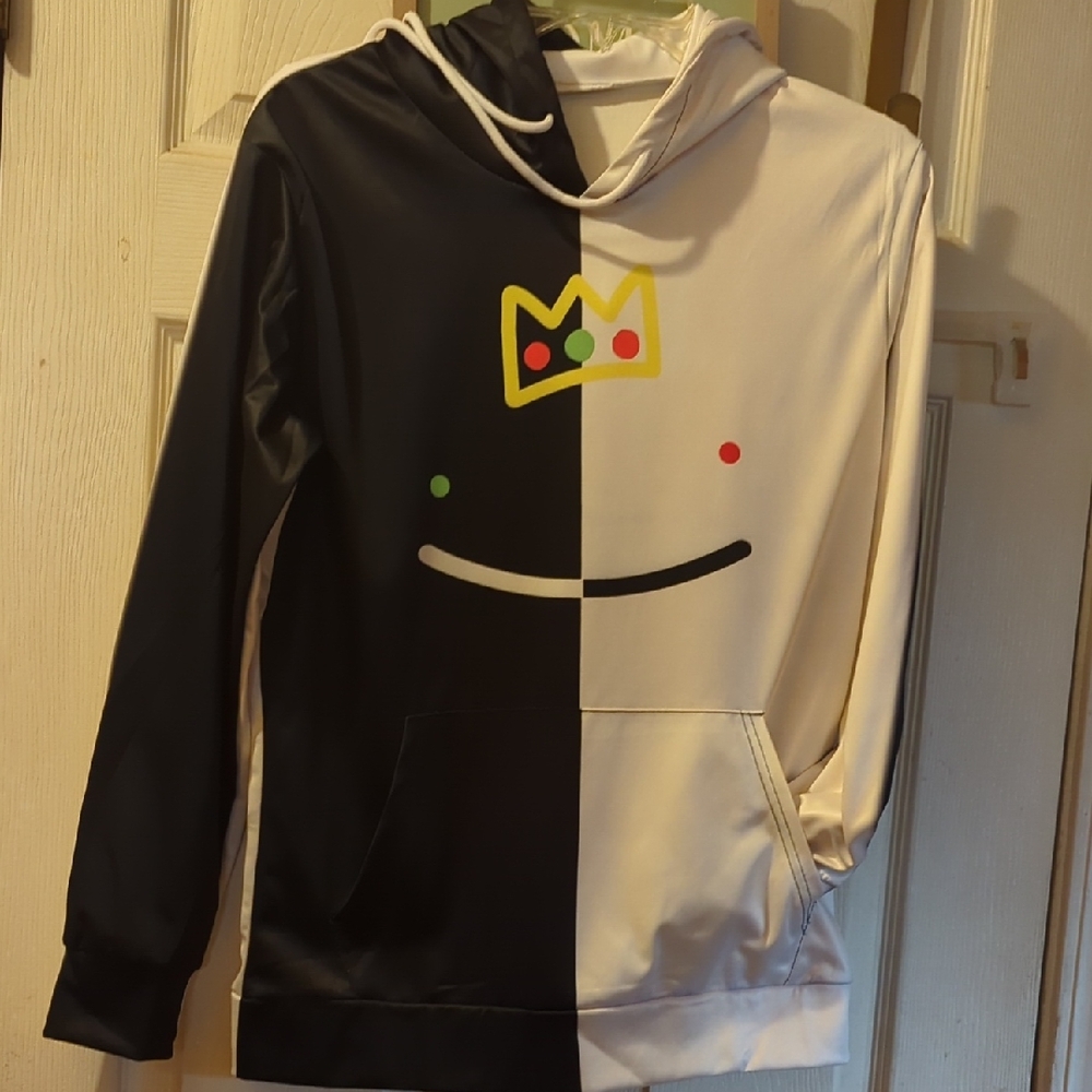 Half-and-Half Ranboo Smile Hooded Sweatshirt - Black & White M